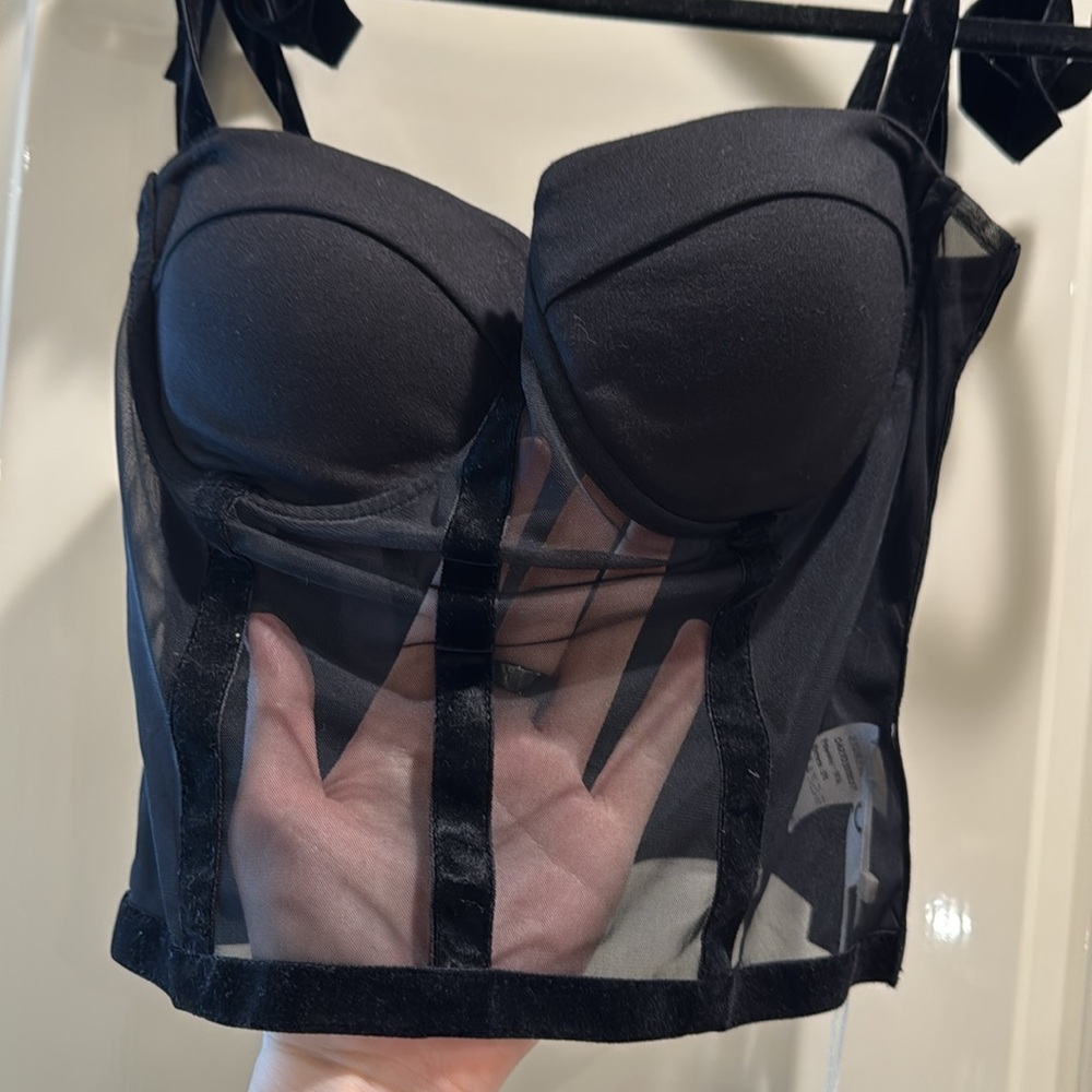 Elegant Black Mesh Bustier Top
